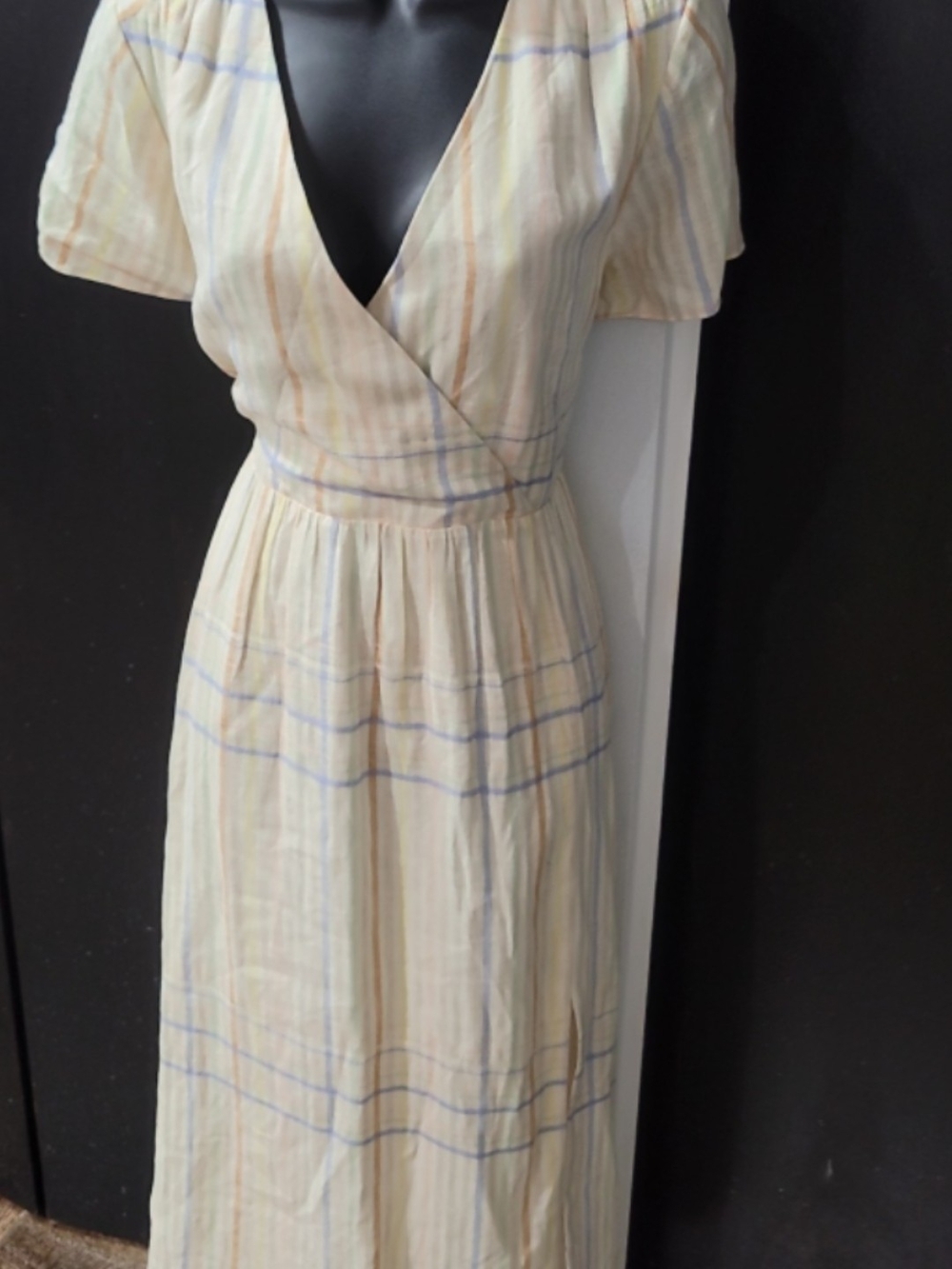 Women’s Cream Striped Wrap Midi Dress